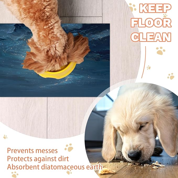 Ocean Dog Food Mat for Floors Absorbent, Quick Dry Water Dispenser Mat for Food, Water, Pet Supplies 12" x 20", Galaxy Star