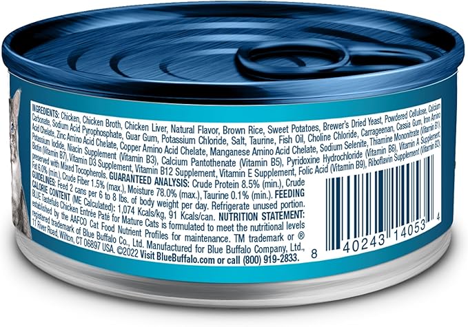 Blue Buffalo Tastefuls Wet Cat Food Paté for Mature Cats, Made with Natural Ingredients | Chicken Entrée, 3-oz. Can (24 Count)