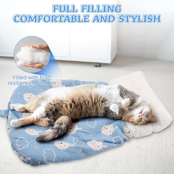 Cat Sleeping Bag Bed, Winter Soft Plush Sack Self Warming Cave Bed for Indoor Cats, 360°Wrap Comfortable Pet Snuggle Sack, Soft Plush Large - Size L (Blue)