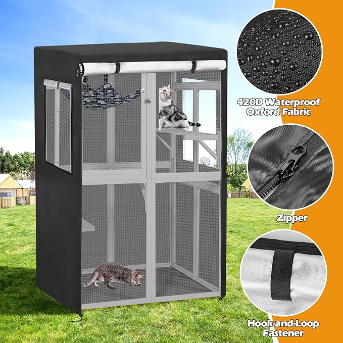 Catio Cover,41" L x 35" W x 65.5" H Cover for Catio Outdoor Cat Enclosure Waterproof, 420D Cat Cage Covers for Nyeekoy Catios, Outdoor Cats Enclosure Covers(Black)(Catios Not Included)