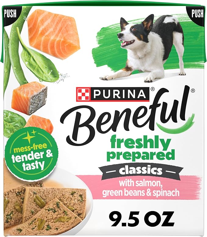 Purina Beneful Freshly Prepared Classics with Salmon, Green Beans and Spinach Pate Dog Food - 9.5 oz Carton (Pack of 6)