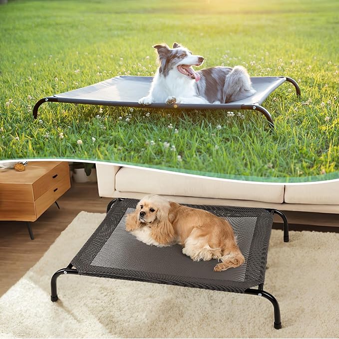 Cooling Elevated Dog Bed with Non-Slip Floor Protectors & Breathable Mesh, Raised Indoor & Outdoor Dog Cot Hammock, 41" L x 26" W x 8" Th, Medium, Green
