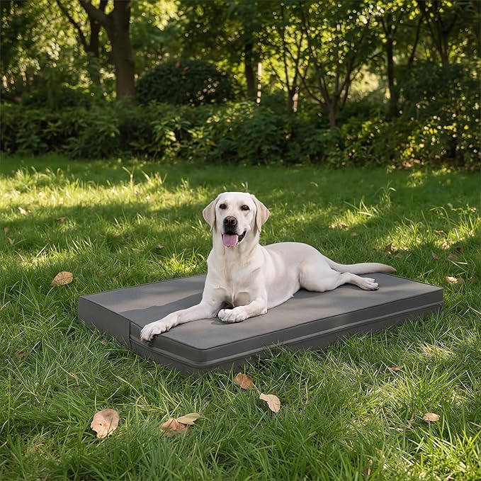 Vonabem Large Dog Bed Waterproof Outdoor, Leather Crate Pad 35 inch, Pet Beds with Washable Removable Cover Reversible, Orthopedic Foam Anti-Slip Kennel Pads Wipeable 35"x22" Grey
