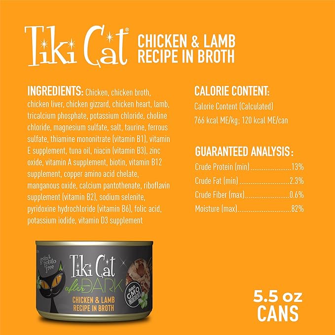 Tiki Cat After Dark Chicken & Lamb Wet Food, 5.5 oz, Case of 8, 8 X 5.5 OZ
