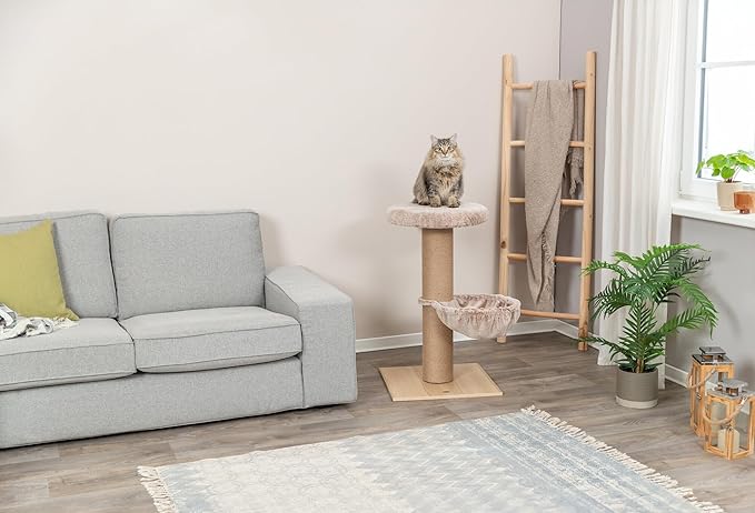 TRIXIE Mauricio Cat Tree – Cat Tower with Jute Posts, Cozy Bed & Large Platforms – Indoor Cat Furniture for Scratching & Climbing – Beige, 19.7" x 19.7" x 33.1"