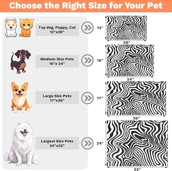 Zebra Print Dog Food Mat for Floors Absorbent Dog Bowl Mat for Food and Water Dispenser Quick Dry Cat Food Placemat Pet Supplies 17" x 30", Black White Striped