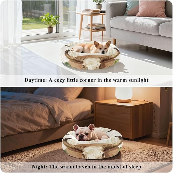 Pet Cat Beds Relieve Stress fluffier Dog & Cat Cushion for Small Size Pets Supplies Western Cactus Skull