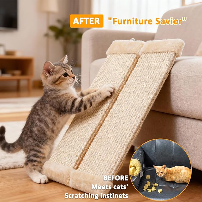 Sisal Corner Cat Scratcher 20" Wall-Mounted Sisal Cat Scratch Pad Scratching Post Furniture Protector Kittens Scratch Board for Indoor Cats