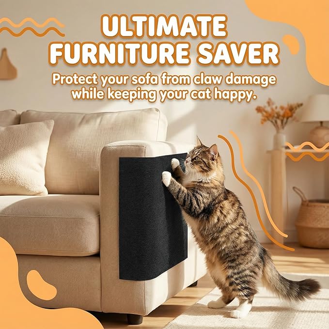120"x15.8" Cat Scratch Mat Self-Adhesive Cat Scratch Carpet Trimmable Self-Adhesive Carpet Climb-Cat Scratcher for Couch, Sofa, Wall, Door Covering Tower and Replacement Pads (Black)