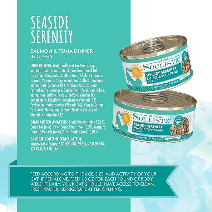Soulistic Originals, Seaside Serenity Salmon and Tuna Dinner in Gravy, 3oz Can, Pack of 12