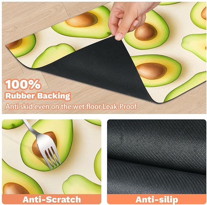 Avocado Dog Food Mat for Floors Absorbent Dog Bowl Mat for Food and Water Dispenser Quick Dry Cat Food Placemat Pet Supplies 17" x 30", Green Fruits