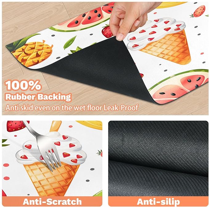 Ice Cream Dog Food Mat for Floors Absorbent Dog Bowl Mat for Food and Water Dispenser Quick Dry Cat Food Placemat Pet Supplies 16" x 24", Strawberry