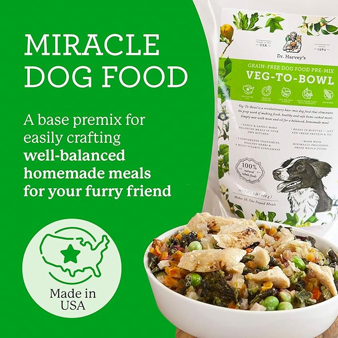 Dr. Harvey's Veg-to-Bowl Dog Food, Human Grade Dehydrated Base Mix for Dogs, Grain Free Holistic Mix (3 Pound)