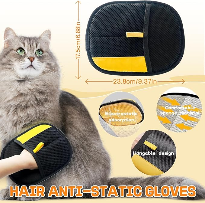Pet Hair Removal Glove for Cats & Dogs, The Magic Brush Pet Hair Remover, Reusable Electrostatic Pet Hair Remover Glove, Bye Bye Pet Hair Drama, for Laundry, Couch, Carpet, Car Seat(3set)