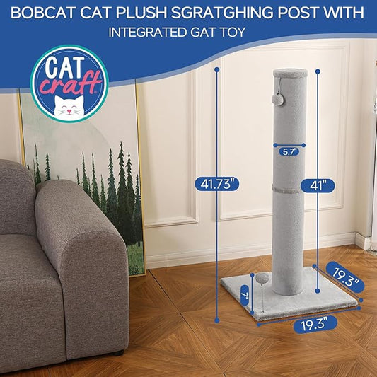 Cat Scratching Post Carpet Scratching Post 41" for Indoor Cats, Tall Cat Scratch Post, Carpet Cats Scratcher with Replaceable Toys, Sturdy Base, Large, Light Gray