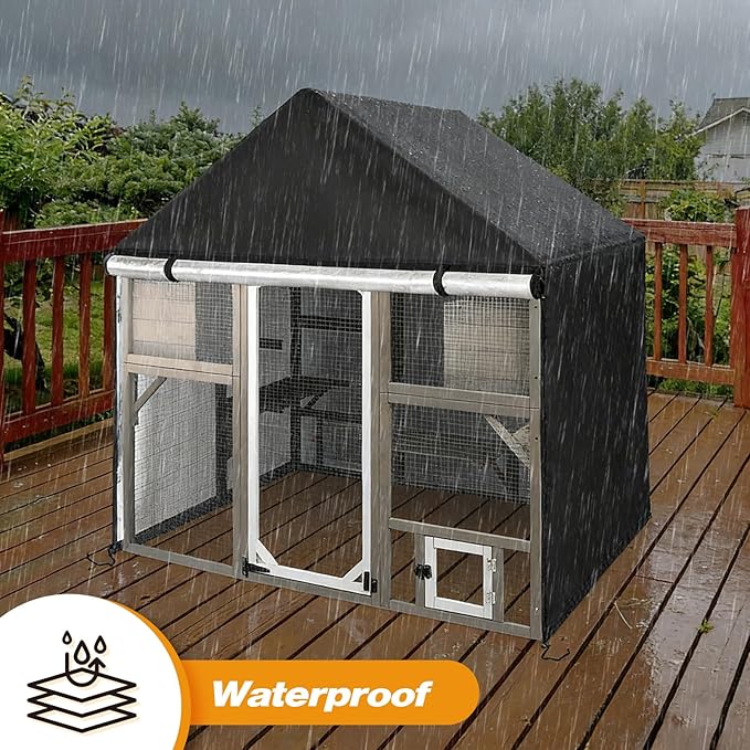 Catio Cover,72" L x 48" W x 72" H Cover for Catio Outdoor Cat Enclosure Waterproof, 420D Cat Cage Covers for PetsCosset Catios, Outdoor Cats Enclosure Covers(Black)(Catios Not Included)