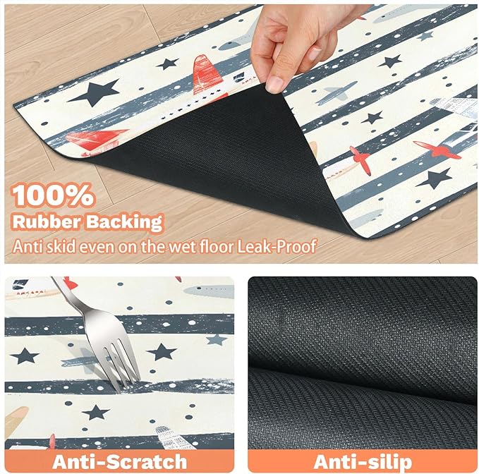 Cute Airplane Dog Food Mat for Floors Absorbent, Quick Dry Water Dispenser Mat for Food, Water, Pet Supplies 24" x 32", Cartoon Plane