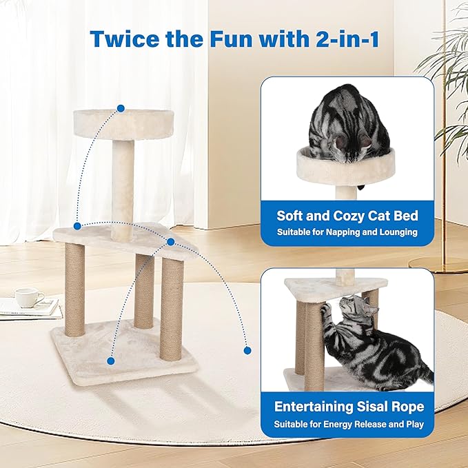 Simple Deluxe Kitten Cat Tree Tower for Small Cats, Multi-Level Climbing Activity Tower with Scratching Post&Top Perch, Beige