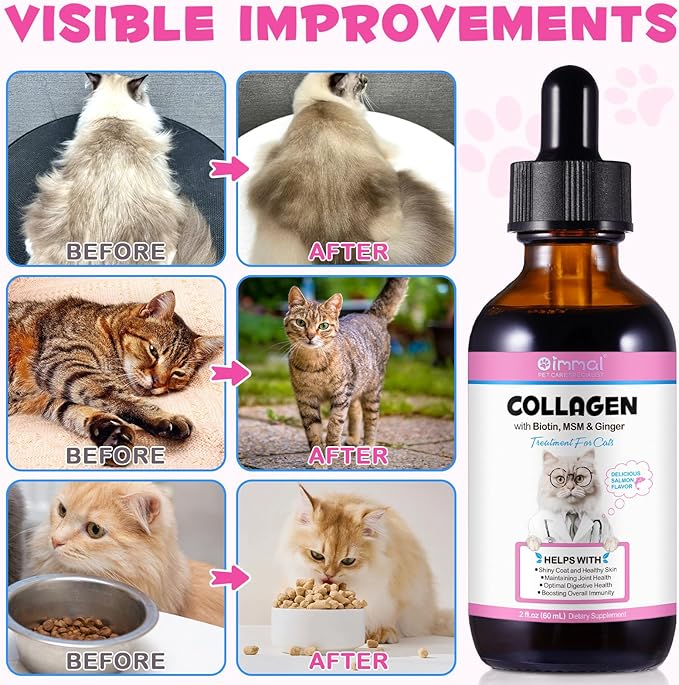 2Pack Liquid Collagen for Cats, Collagen for Cats 2 fl.oz, Skin and Coat Supplement for Cats, Itch Relief for Cats with Allergies, with Bovine Collagen, Biotin, MSM, Ginger, Collagen for Cats Drops