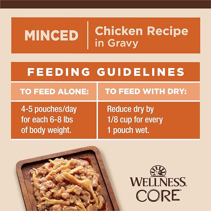 Wellness CORE Tiny Tasters Minced Adult Wet Cat Food,Natural,Protein-Rich,Grain Free,1.75-Ounce Pouch,(Chicken),(Pack of 24)