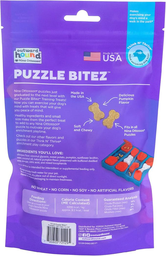 Outward Hound by Nina Ottosson Puzzle Bitez USA Made Dog Treats, Pumpkin Flavor, Bite-Sized Training Reward and Interactive Puzzle Toy Treats, 7.5oz