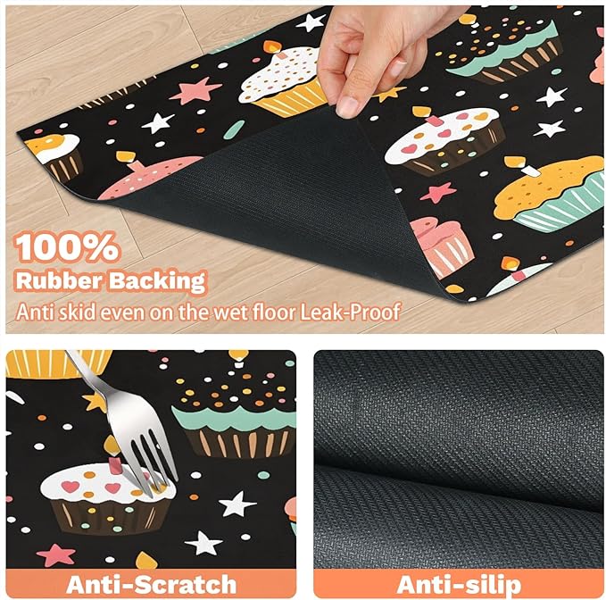 Birthday Cake Dog Food Mat for Floors Absorbent Dog Bowl Mat for Food and Water Dispenser Quick Dry Cat Food Placemat Pet Supplies 16" x 24", Starry Star