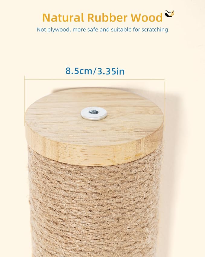 68" Wall Mounted Cat Scratcher, 2-Pcs of 34inch Tall Sisal Scratching Posts, Wall Mounted Cat Pole for Indoor Large Adult Cats Climb Stretch Play, Wooden