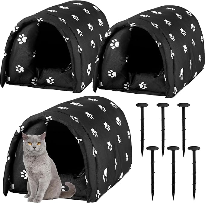 3 Pcs 21.3" x 16.5"x 14.2" Cat Houses for Outdoor Cats Bulk Weatherproof Waterproof Rainproof Foldable Cotton Insulated Feral Dogs Tent Shelter Pet Beds for Warm Outdoor Indoor Garden a 6kg Kitten