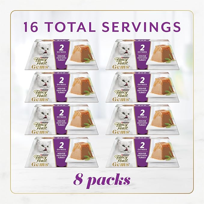 Purina Fancy Feast Gems Pate Mousse Wet Cat Food in Gravy with Turkey - 4 oz. (Pack of 8)