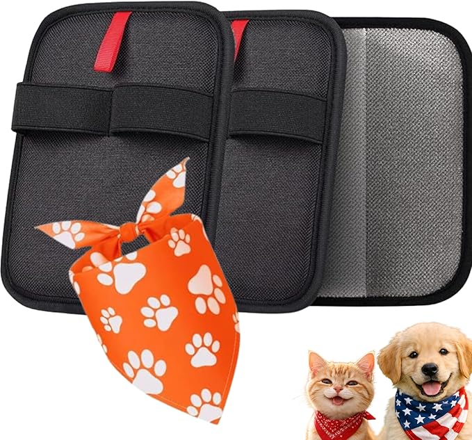 2PCS Upgraded Pet Hair Removal Glove & Pet Bandana; Electrostatic, Reusable Hair Removal for Dogs & Cats, Static Fur Remover Brush for Pet Hair from Clothes, and Carpet
