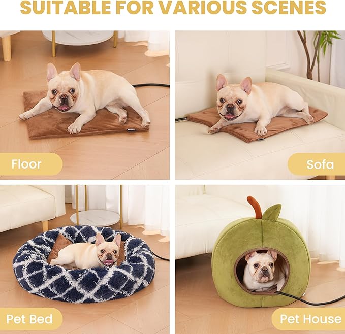 Pet Heating Pad for Cats Dogs Indoor & Sheltered Outdoor Waterproof Heated Cat Bed Heated Dog Bed Chew Resistant Cord Constant Temperature Brown 20 x 16 Inch