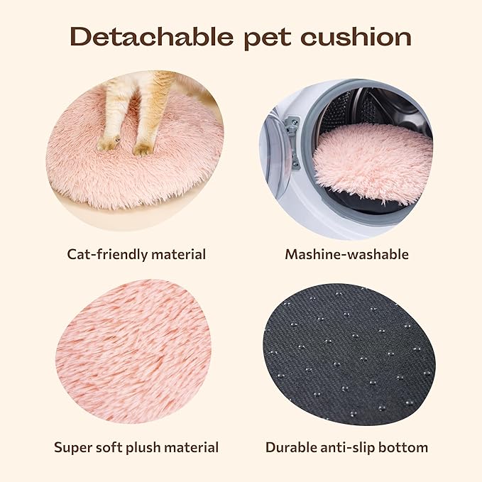 Meowfia Indoor Cat Tunnel with Donut Bed - Large Flexible Play Space for Multiple Pets - Circle or Snake Shape, Cozy Lounge (Pink)