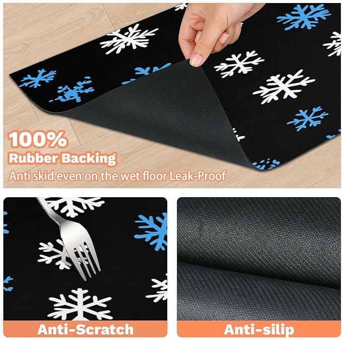 Winter Snowflake Dog Food Mat for Floors Absorbent, Quick Dry Water Dispenser Mat for Food, Water, Pet Supplies 24" x 32", Xmas