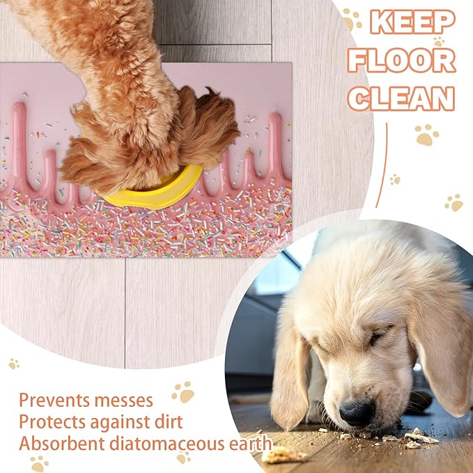 Ice Cream Dog Food Mat for Floors Absorbent Dog Bowl Mat for Food and Water Dispenser Quick Dry Cat Food Placemat Pet Supplies 17" x 30", Pink Ice Cream