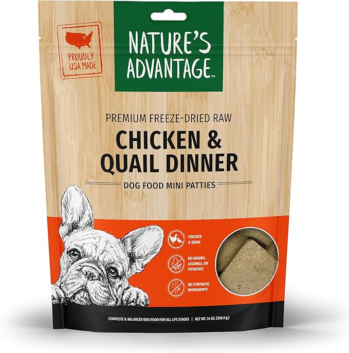 Nature's Advantage Freeze-Dried Raw Chicken & Quail Dinner Dog Food Mini Patties, 14 oz | Grain Free, High Protein Nutrition