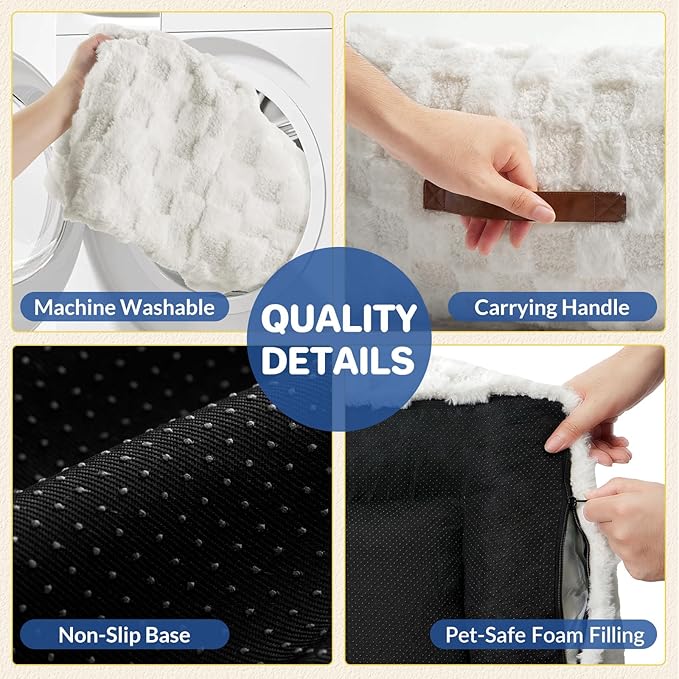 Large Dog Bed Sofa, Fluffy Pet Bed for Medium and Large Dogs, Supportive Dog Couch Sofa for Dogs, Pet Sofas with Washable Cover & Non-Slip, 38 inch, White