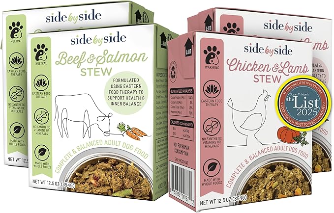 Side by Side Chicken & Lamb | Beef & Salmon Stew - Wet Dog Food & Dog Food Topper - Made with Nutrients & Whole Raw Ingredients - Human-Grade, No Artificial Additives or Fillers (12.5 oz, 4-Pack)
