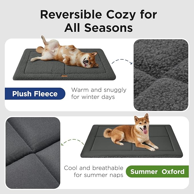 Reversible Dog Crate Pad Bed for Medium Dogs,Washable & Non-Slip Kennel Pet Mat, High Density Foam and Soft Fleece Cat Bed for Indoor & Outdoor Use, 29" x 21", Dark Gray