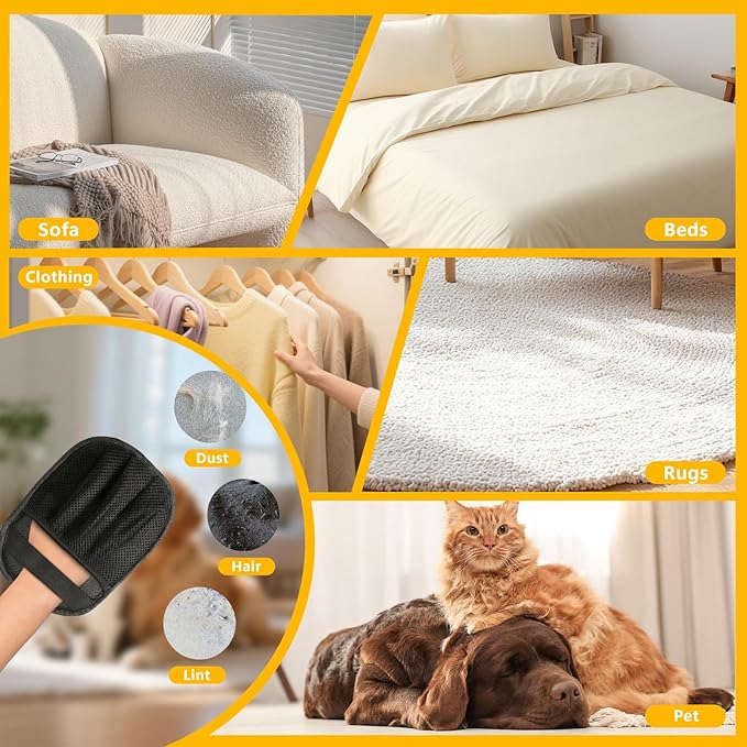 Upgraded Five-Finger Electrostatic Pet Hair Gloves, Pet Hair Removal Gloves for Cats and Dogs, Reusable Quick Cleaning Tool for Couch, Carpet, Car Seat, Laundry & Clothing