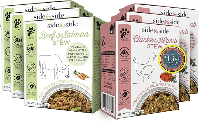 Side by Side Chicken & Lamb | Beef & Salmon Stew - Wet Dog Food & Dog Food Topper - Made with Nutrients & Whole Raw Ingredients - Human-Grade, No Artificial Additives or Fillers (12.5 oz, 6-Pack)