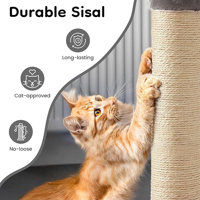 22'' Cat Scratching Post, Cat Scratchers Tree Tower for Indoor Kitty with Extra Wide 13.4" Stable Base, Scratching Post with Natural Sisal & Velvet Fabric for Small, Medium Cat, Gray