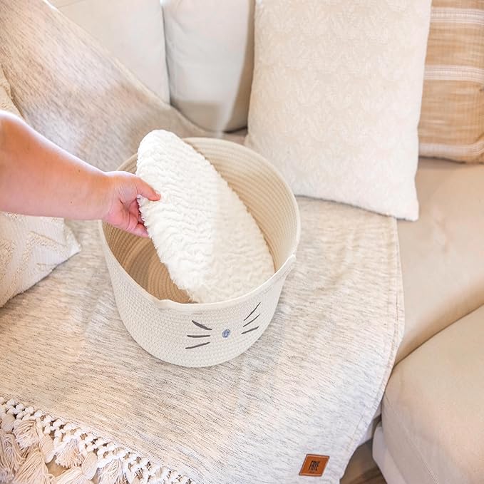 Catstages Bed & Basket Retreat 2-in-1 Cat Bed with Removable Cushion, Plush Cotton Rope, White, 15 in – Versatile Pet Bed and Toy Storage Basket