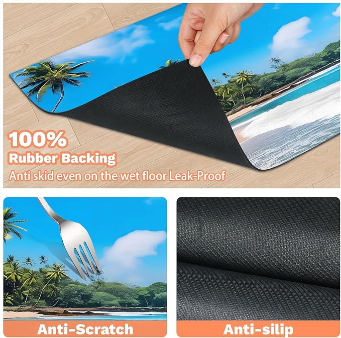 Tropical Beach Dog Food Mat for Floors Absorbent, Quick Dry Water Dispenser Mat for Food, Water, Pet Supplies 16" x 24", Palm Tree