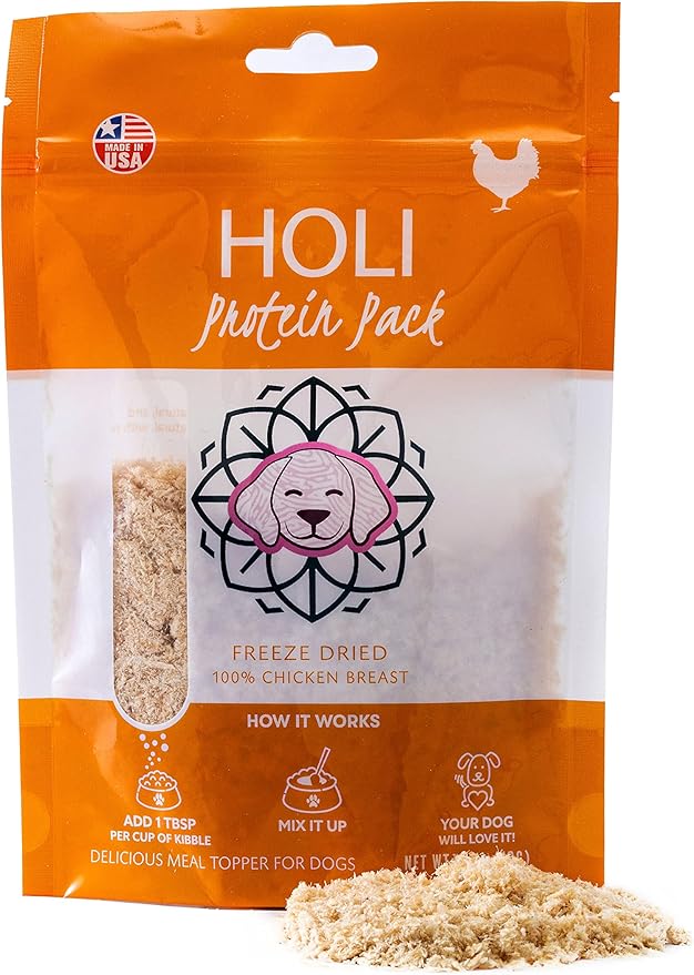 HOLI Freeze Dried Chicken Dog Food Topper - Single Ingredient, Human-Grade Lean Chicken Breast - Dog Food Flavor Enhancer for Picky Dogs – 100% All Natural - 3.5oz