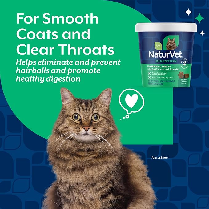 NaturVet – Hairball Aid Supplement for Cats - Plus Pumpkin – Helps Eliminate & Prevent Hairballs – 100 Soft Chews