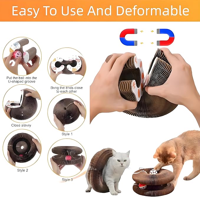 2026 New Kitty Kurl Cat Toy Scratcher,Cat Scratching Post,Interactive Magic Organ Cat Scratcher for Indoor Bored Cats,Cardboard Scratch Pad with Ball