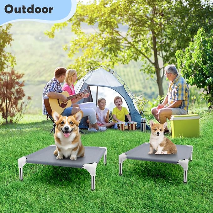 Elevated Dog Bed for Small Dogs, Outdoor Cooling Dog Bed Cot for Small Pets, Indoor Detachable Raised Dog Bed with Non-Slip Feet, Double Layer Polyester Cotton (20" L x 20" W x 6.5" Th)
