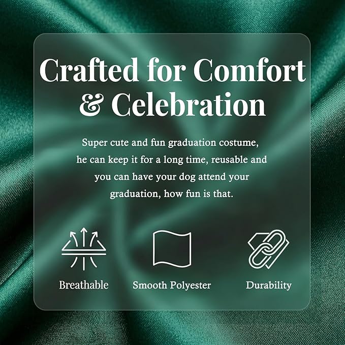 Dog Graduation Cap and Gown Set 2026 - Adjustable Washable Pet Cosplay Costume for Small Medium Dogs, Graduation Gift Supplies with Cap Robe Tassel,Dog Graduation Outfits Gifts (Green, Small)