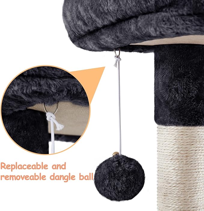 Yaheetech 34.5in Scratching Post, Cat Scratchers for Indoor Cats and Kittens, Multifunctional Activity Post w/Sisal Rope＆Dangling Ball＆Large Condo, Black