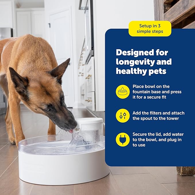 PetSafe Outlast Cat Fountain - Encourages Healthy Hydration - Pump-Free Design with HydroSpin Technology - Automatic Pet Water Bowl - Dishwasher-Safe - Long-Lasting - 128 oz